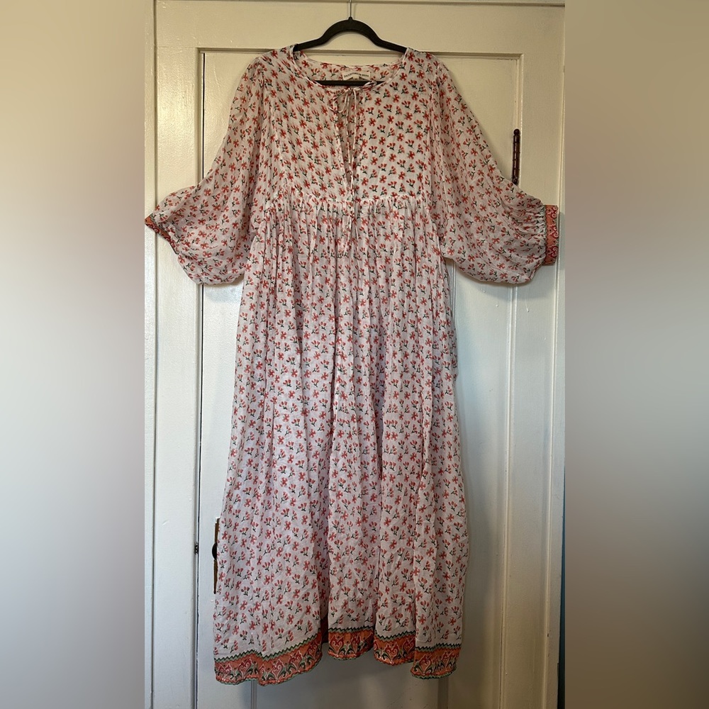 Daughters of India Kyra Maxi Dress | Size XL | Coral / White / Peach Floral